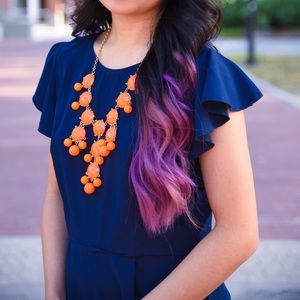 Orange Round Bead Bubble Statement Necklace